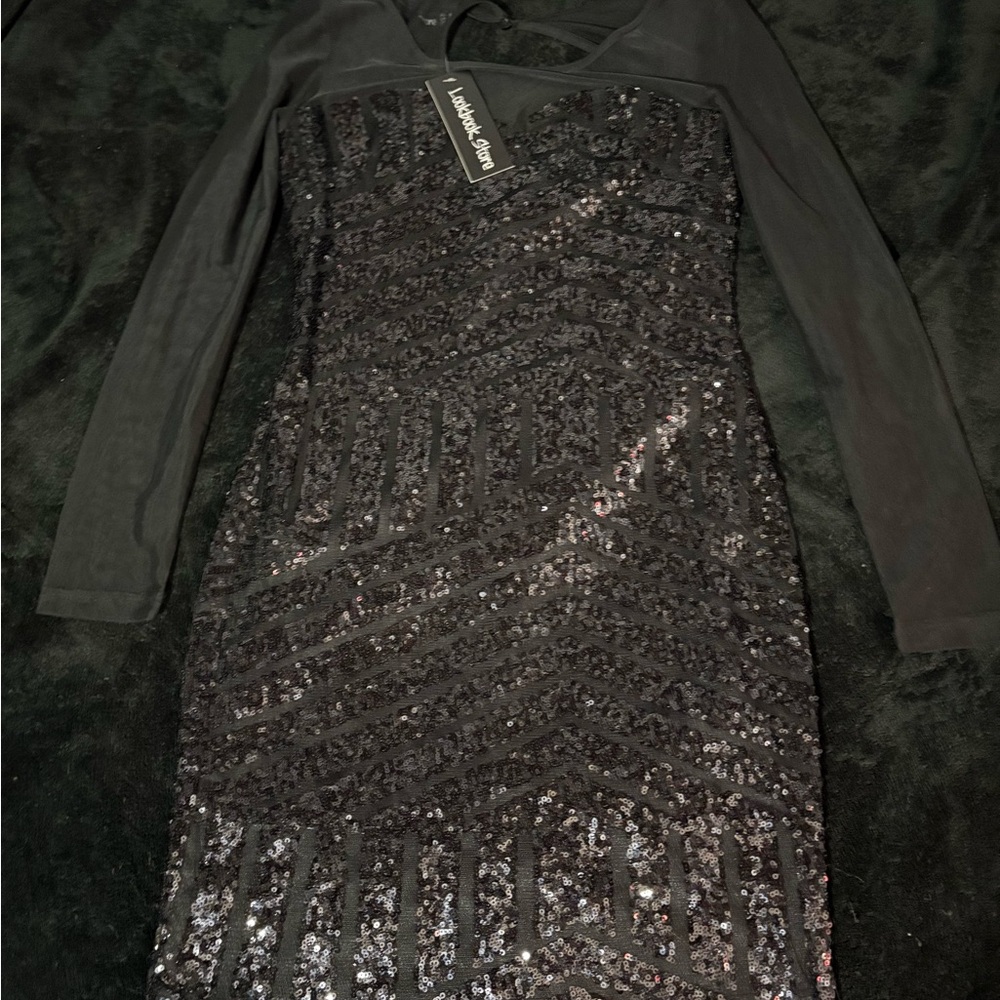 Black Sequin Long Sleeve Sheath Dress